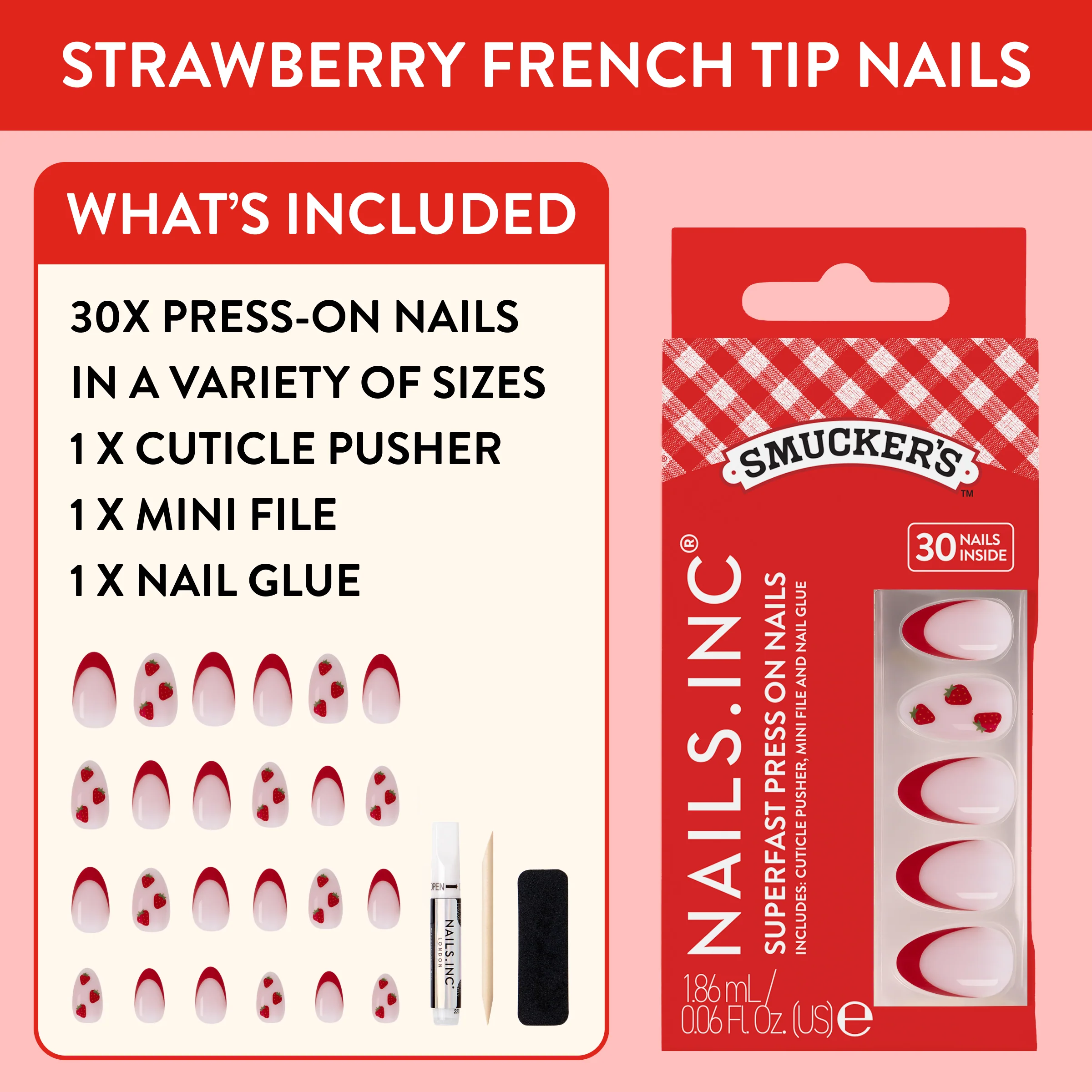 Nails.INC x Smucker’s® Strawberry Picked French Tip Press-On Nails - Image 3
